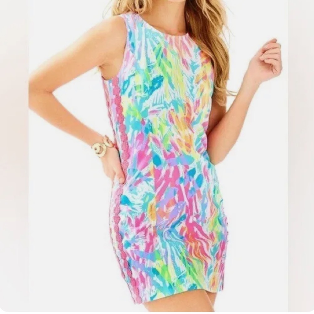 Lilly Pulitzer Mila Shift Dress Sparkling Sands PInk Lace Shells Blue